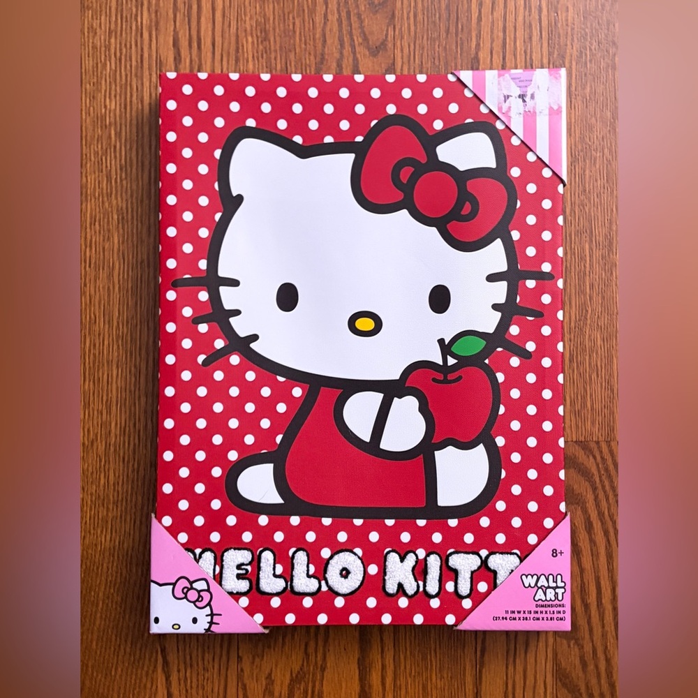 Hello Kitty Canvas Hanging Wall Art with Red Polka Dots New